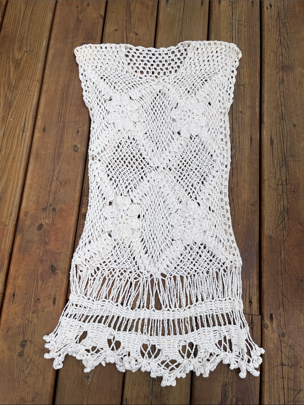 Vintage handmade crochet white mini dress